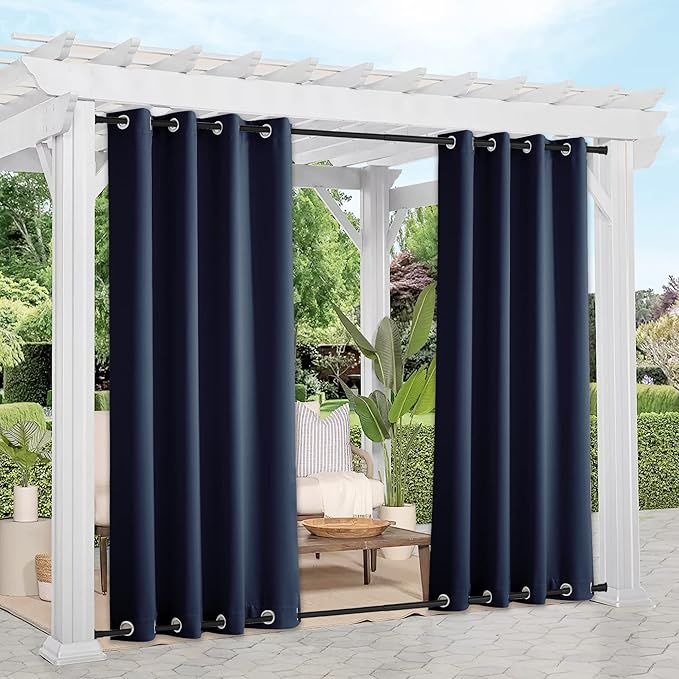 NICETOWN 2 Panels Outdoor Curtains for Patio Waterproof, Rustproof Top and Bo...