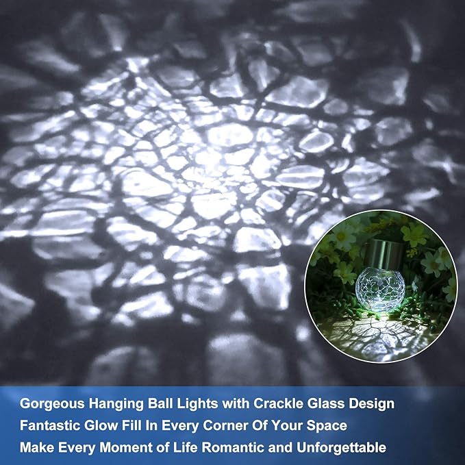 12Pack Outdoor Hanging Solar Lights - Solar Powered Crackle Glass Ball Lights...