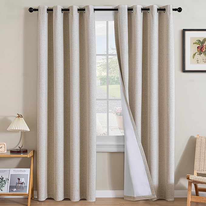 H.VERSAILTEX Linen Curtains 100% Blackout Curtains for Bedroom 84 inch Long F...