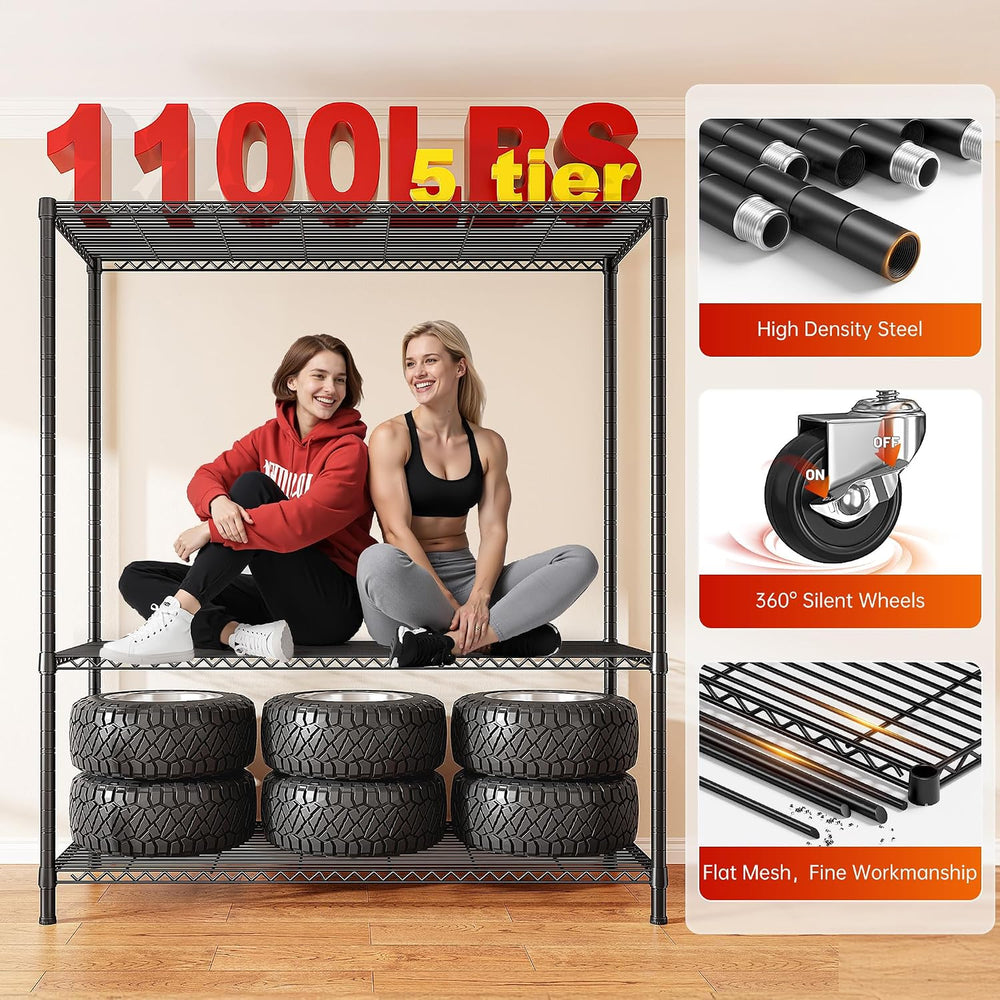 REIBII 45"W 5-Tier Storage Shelves with Cover & Wheels, 1100 lbs for...