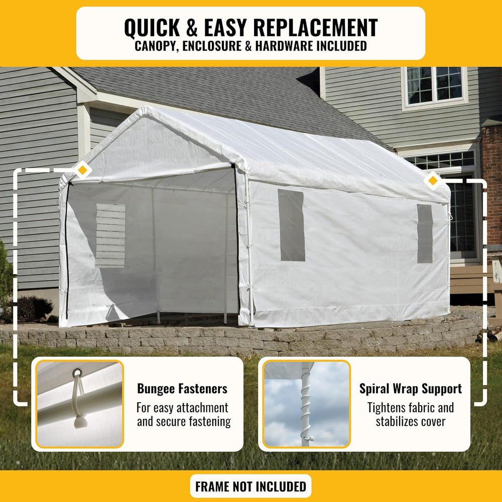 10x20 ft Carport Replacement Canopy Cover with Enclosure Kit - Heavy-Duty Wat...