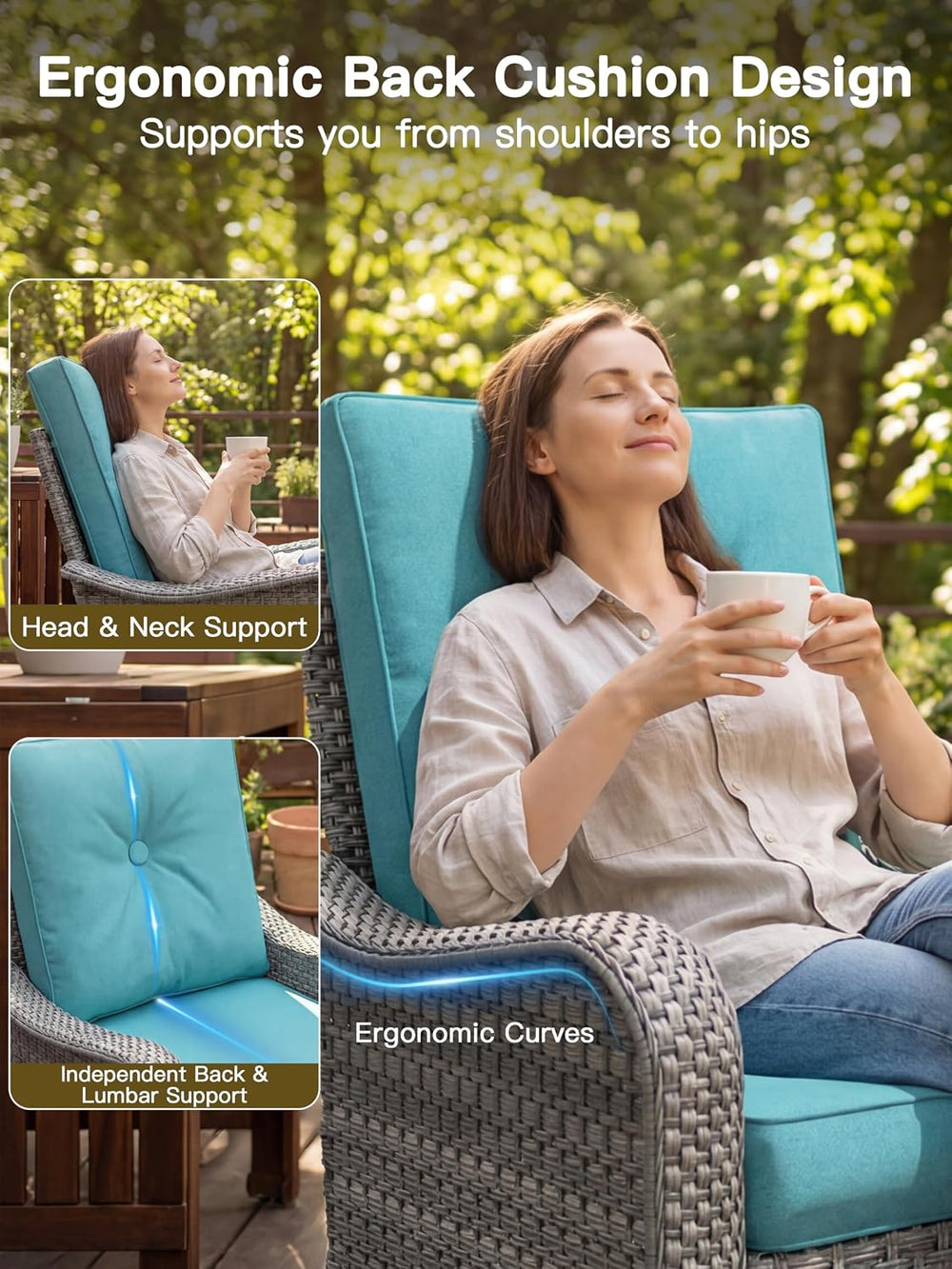 3-Piece Patio Furniture Set, Outdoor Swivel Rocking Chairs