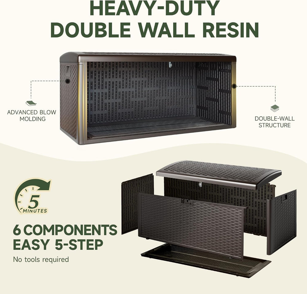 150 Gallon Deck Box, Double Layer Waterproof Resin, Lockable & UV Resista...
