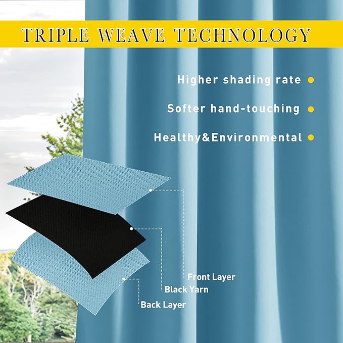 NICETOWN 2 Panels Weighted Outdoor Curtains for Patio Waterproof, Thermal Ins...