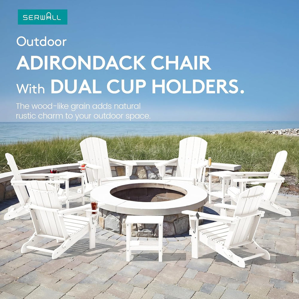SERWALL Outdoor Adirondack Chair Set of 2 with Cup Holders,Foldable,White