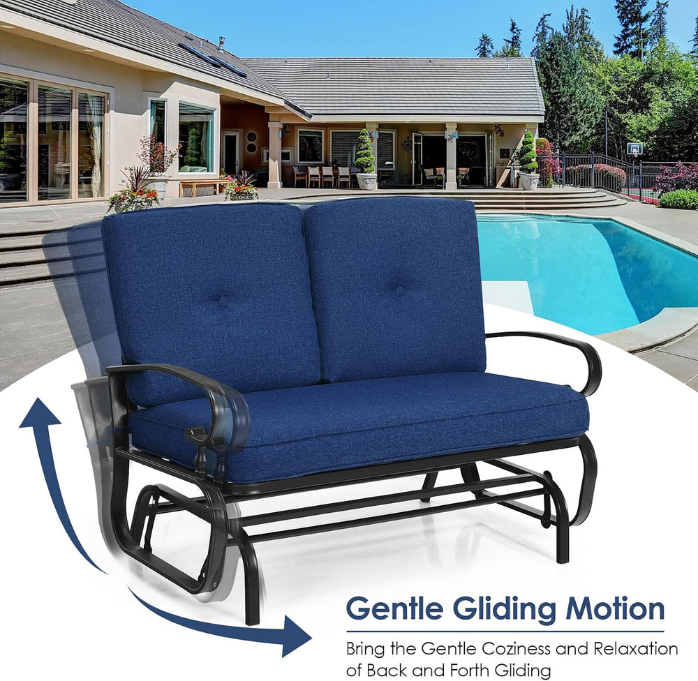 HAPPYGRILL Outdoor Swing Glider Bench Patio Loveseat Glider with Comfortable ...