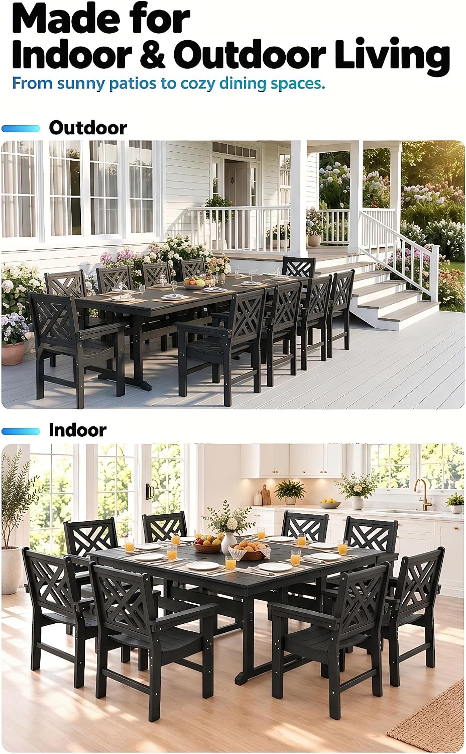 12 Piece HDPE Outdoor Dining Set for 10, Patio HDPE Furniture Set with 2 Tabl...