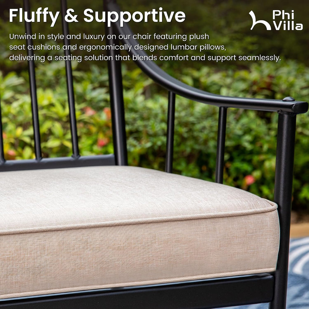 PHI VILLA 7 Piece Patio Dining Set, Rectangular Metal Table