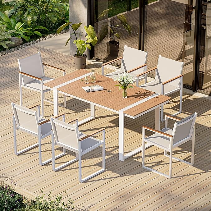 Outdoor Dining Table for 6, HDPS+ Aluminum Patio Dning Table with U-Shape Leg...