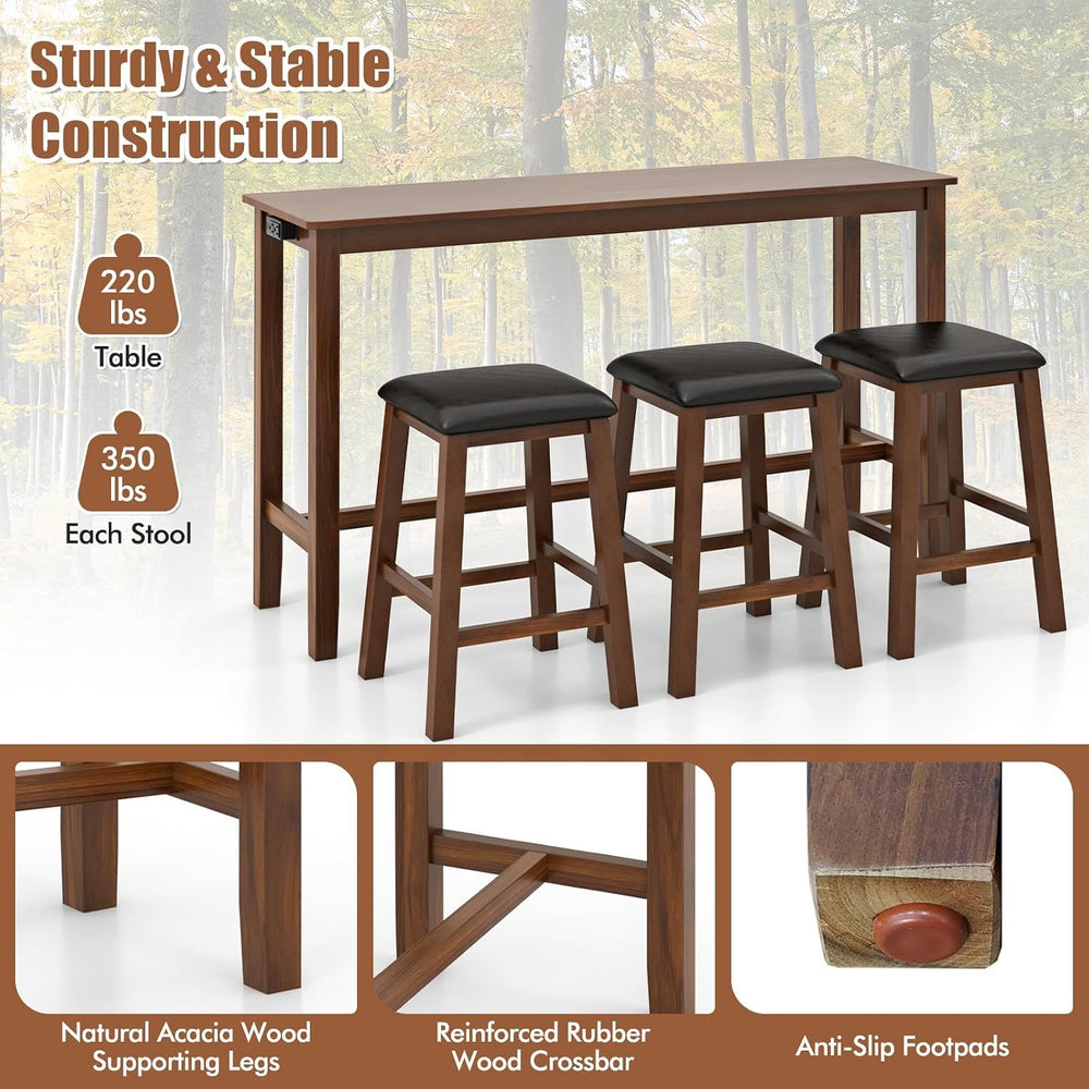 Tangkula 4-Piece Bar Table with Stools, Wooden Dining Bar Table & Chairs ...