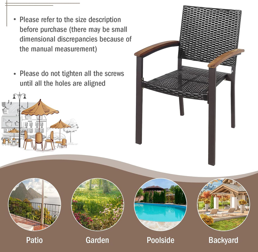 Tangkula 2 Pieces Outdoor PE Wicker Stackable Chairs, Patio Dining Chairs wit...
