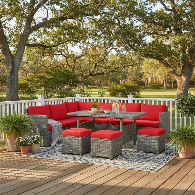Tangkula 7 Pieces Patio Furniture Set, Outdoor Sectional Rattan Sofa Set with...