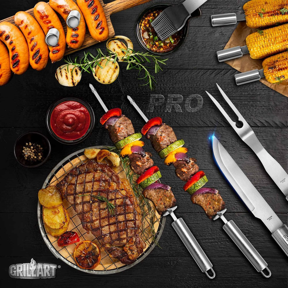 GRILLART BBQ Grill Utensil Tools Set Reinforced BBQ Tongs 19-Piece Stainless-...