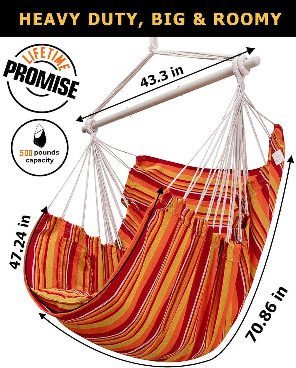 ADVOKAIR Hammock Chair Hanging Chair Rope Swing XXL - Max 500lbs, 70in Large ...