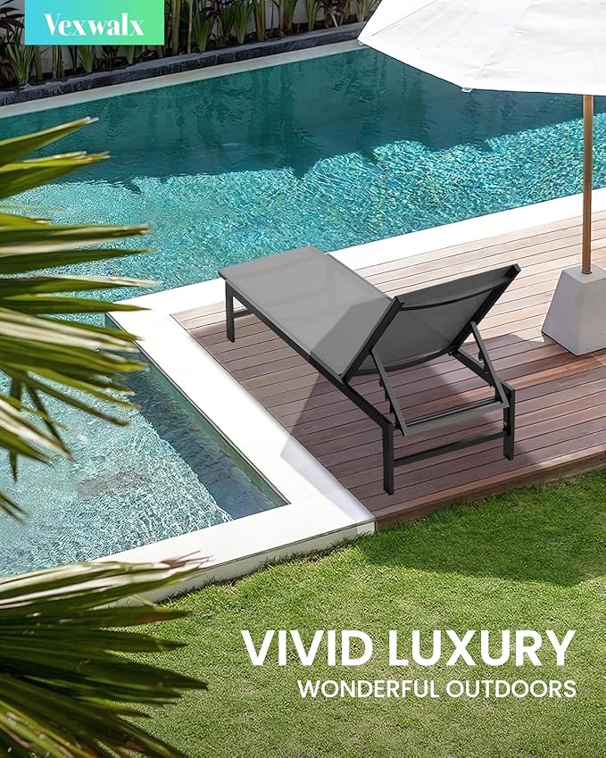 Outdoor Lounge Chair for Pool, Aluminum Chaise Lounge Chairs with 5-Position ...