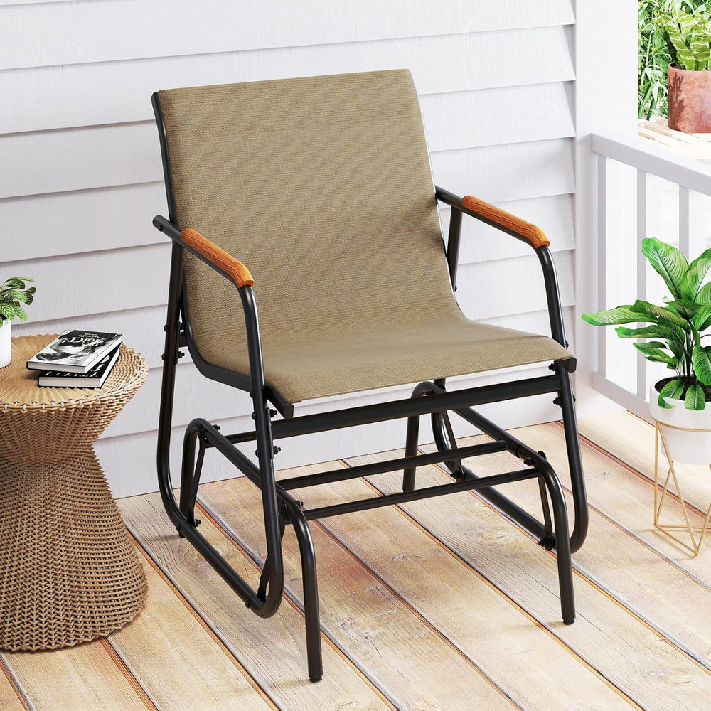 Tangkula Patio Glider Chair, Swing Gliding Armchair w/Curved Teak Armrests &a...