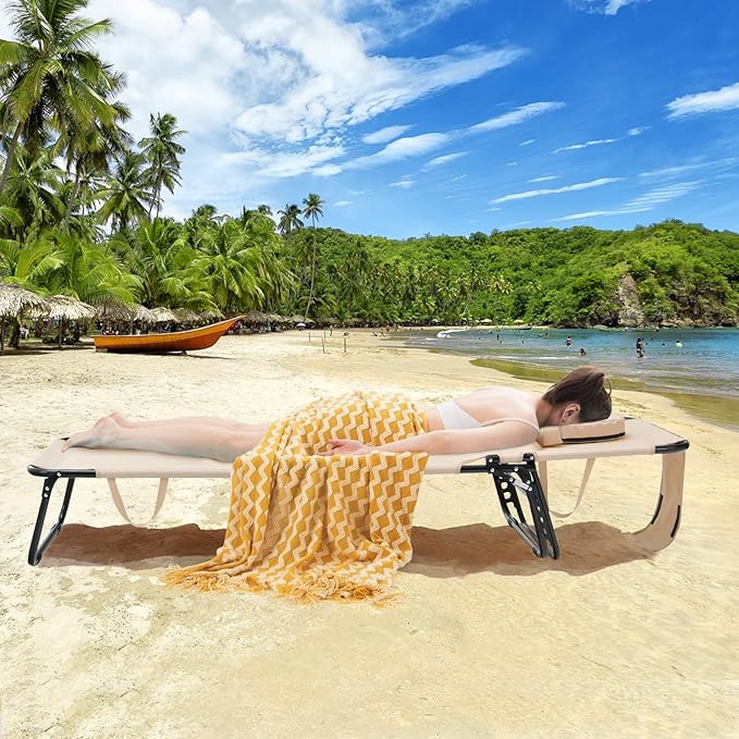 GYMAX Tanning Chair, 350lbs Beach Lounge Chair with Face Hole, Detachable Was...