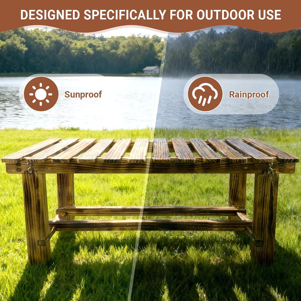 47.2" Outdoor Garden Bench, Weatherproof 2-Person Backless Wooden Bench ...