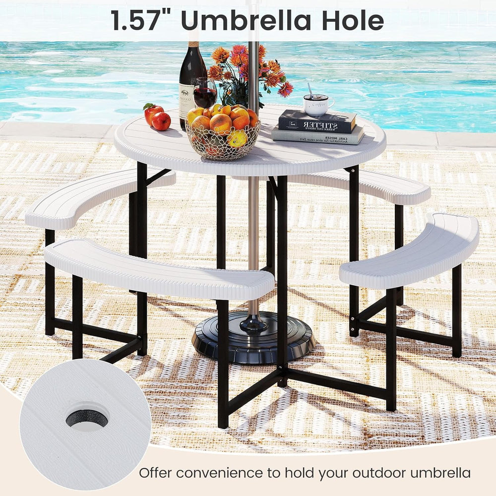 Tangkula 8 Person Round Picnic Table with 4 Benches