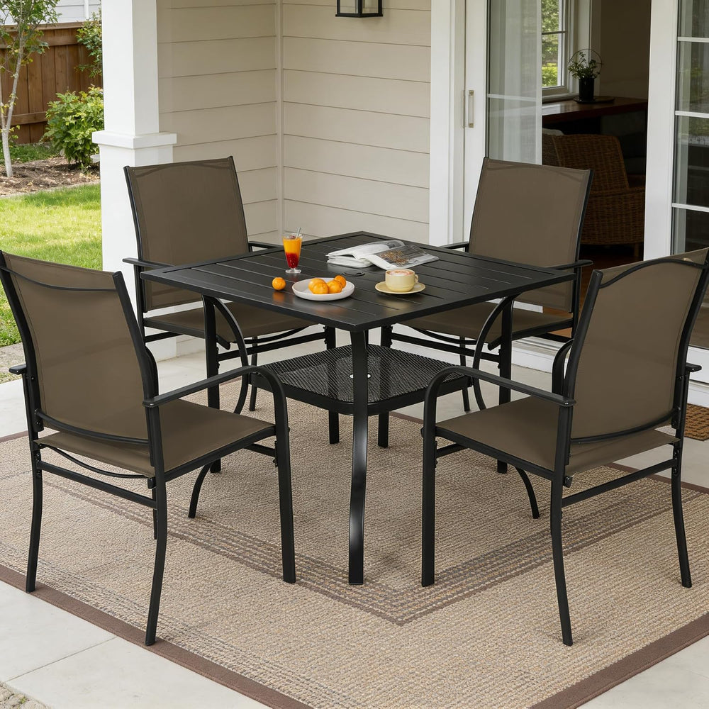 5 Pieces Outdoor Dining Set, Patio Furniture Set with 4 x Textilene Dinning C...