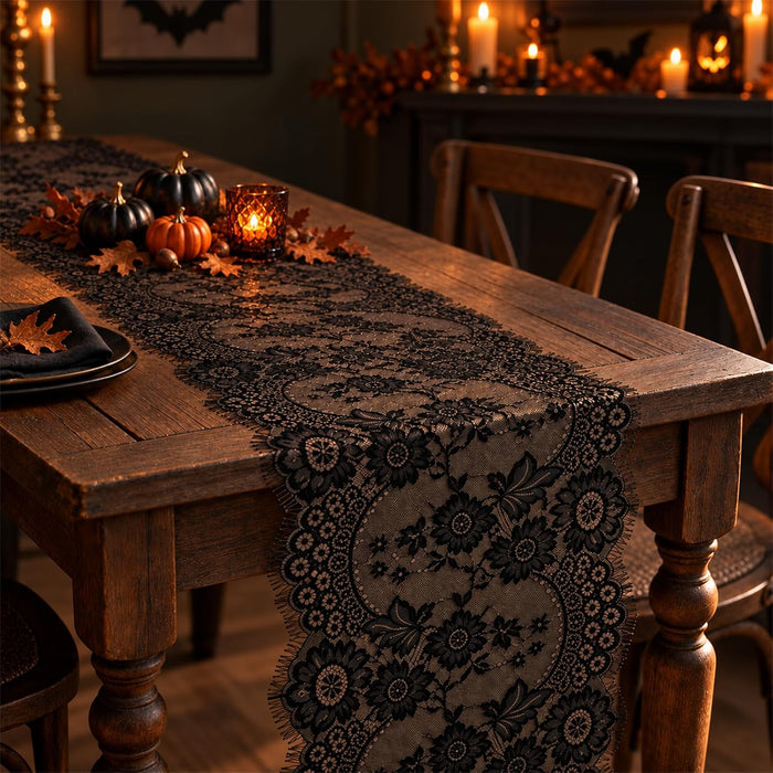 10 PCS Black Lace Table Runner 14x120 Inch Vintage Halloween Party Decor