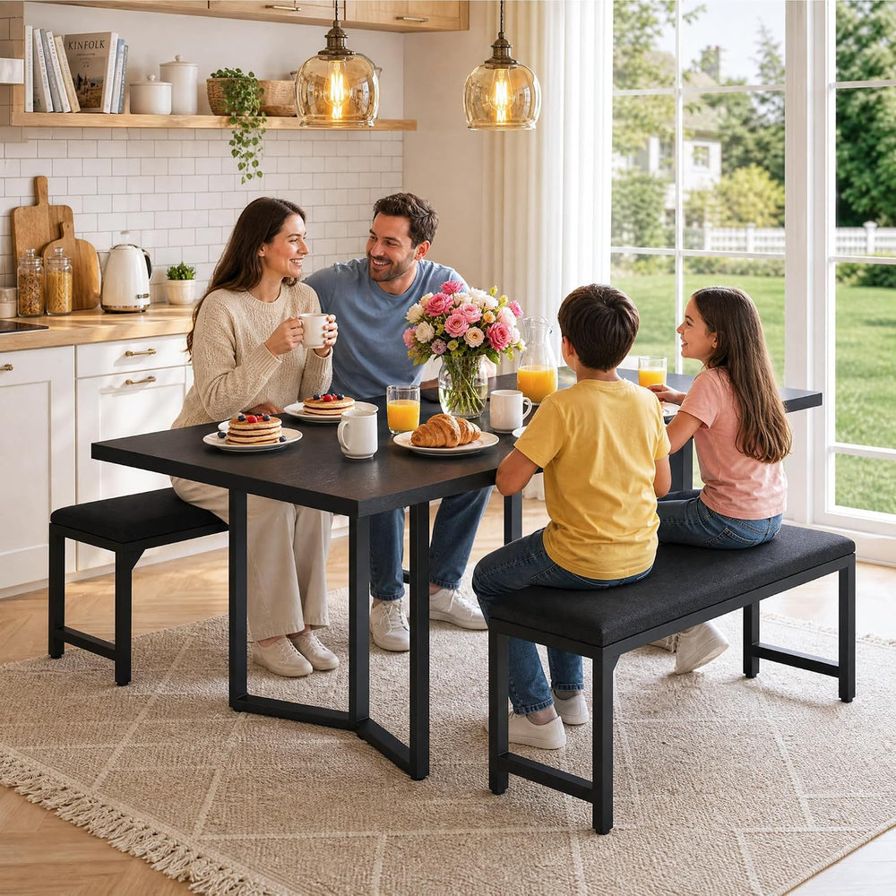 HUAHUU 63" Extendable Dining Table Set for 4-6, Kitchen Table with 2 Uph...