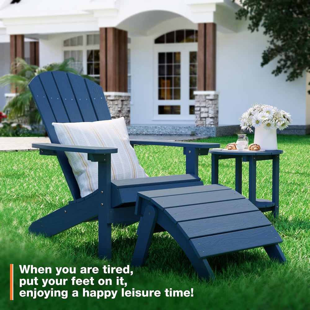 YEFU Folding Adirondack Ottoman Outdoor Set of 2, Navy Blue | Fade and Rust R...