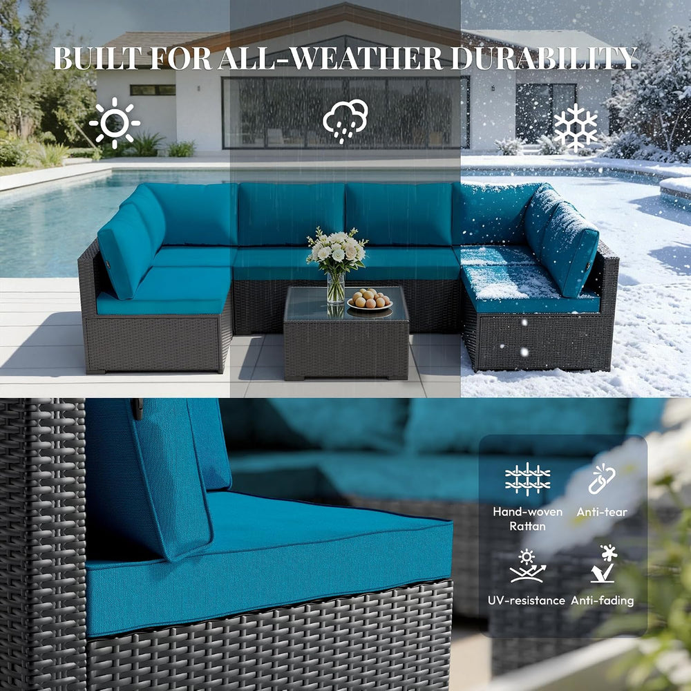 WWR Patio Furniture Set 7 Piece - All-Weather - Wicker Rattan Patio Outdoor C...