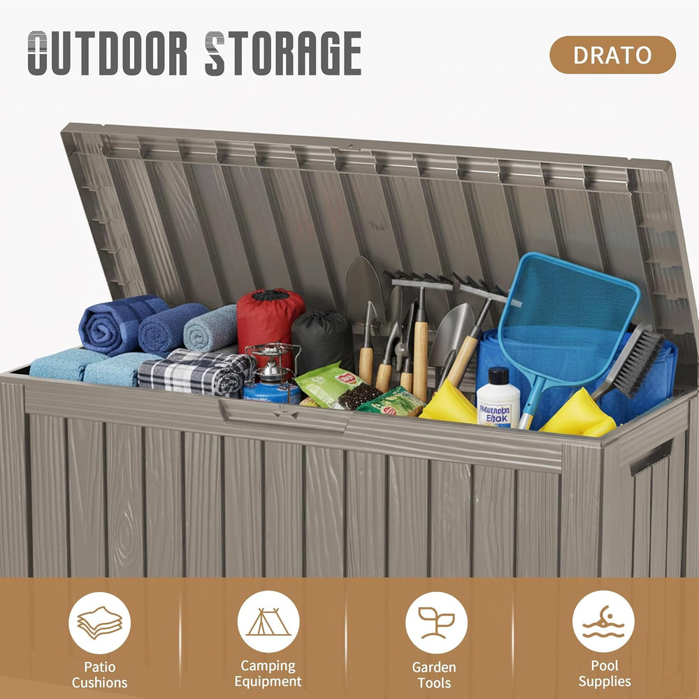 DRATO 135 Gallon Deck Boxes Outdoor Waterproof Storage Box with Wheels