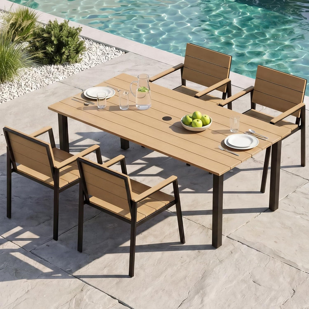 Outdoor Table and Chairs for 4 Aluminum Patio Dining Set with Umbrella Hole