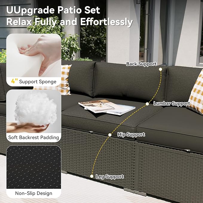 Aoxun Patio Furniture Set, 7 Piece Outdoor Sectional Sofas with Waterproof Co...