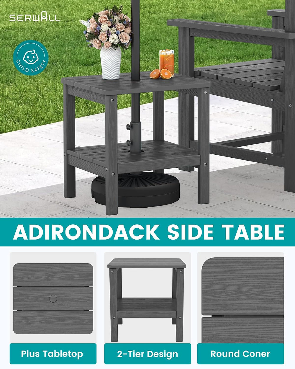 SERWALL 3 Pieces Patio Bistro Set-Outdoor Chairs with Side Table,Gray
