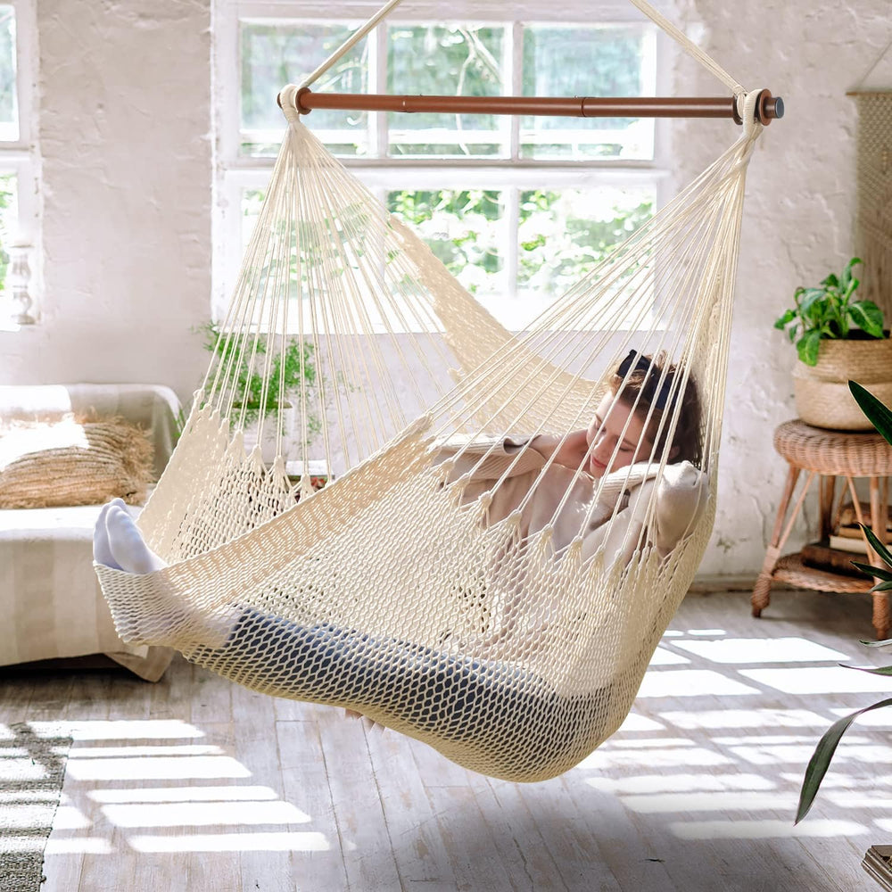 Upgraded Caribbean Hammock Chair with Detachable Metal Bar, Large Hammock Swi...