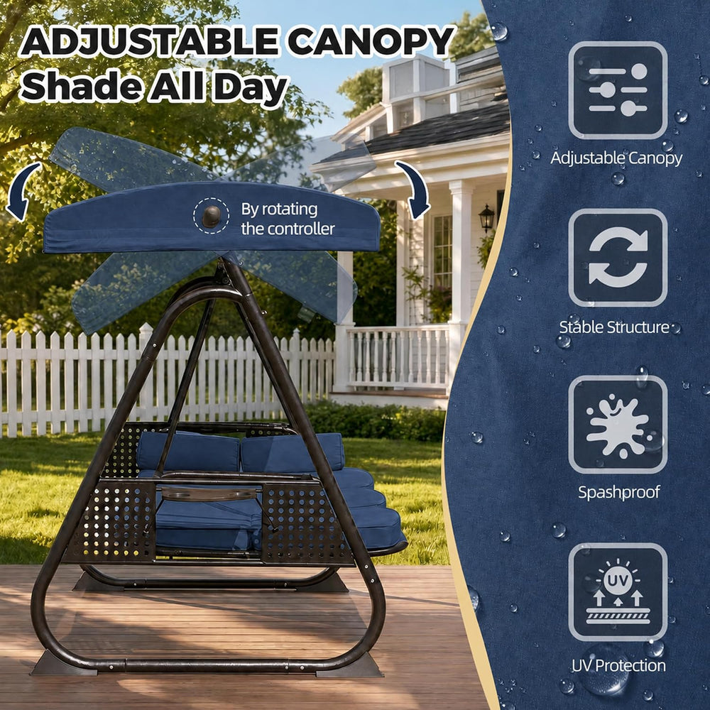 3 Seat Patio Swing Chair with Canopy,Outdoor Porch Swing with Thick Cushions,...