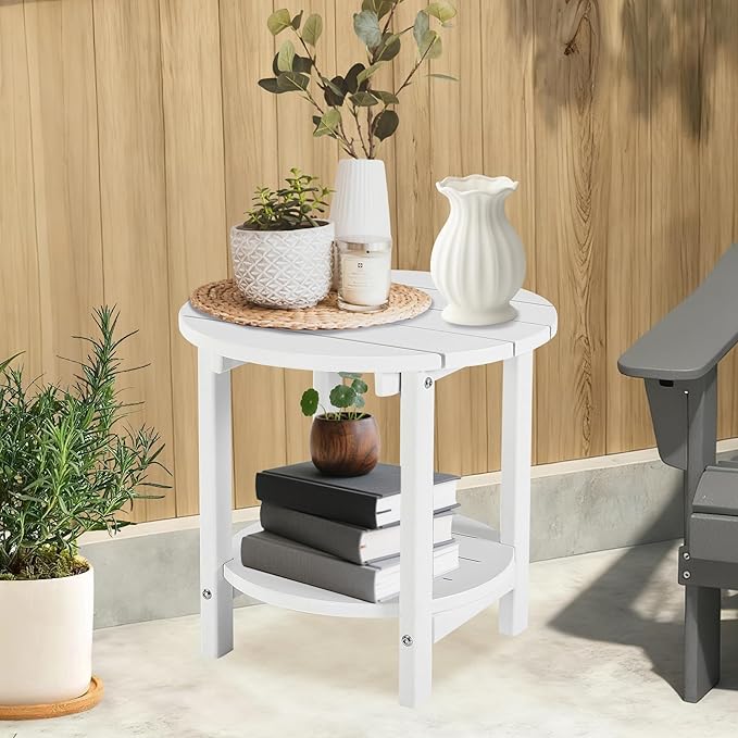 LZRS Round Adirondack Side Table Double End Table, Outdoor Side Tables for Pa...