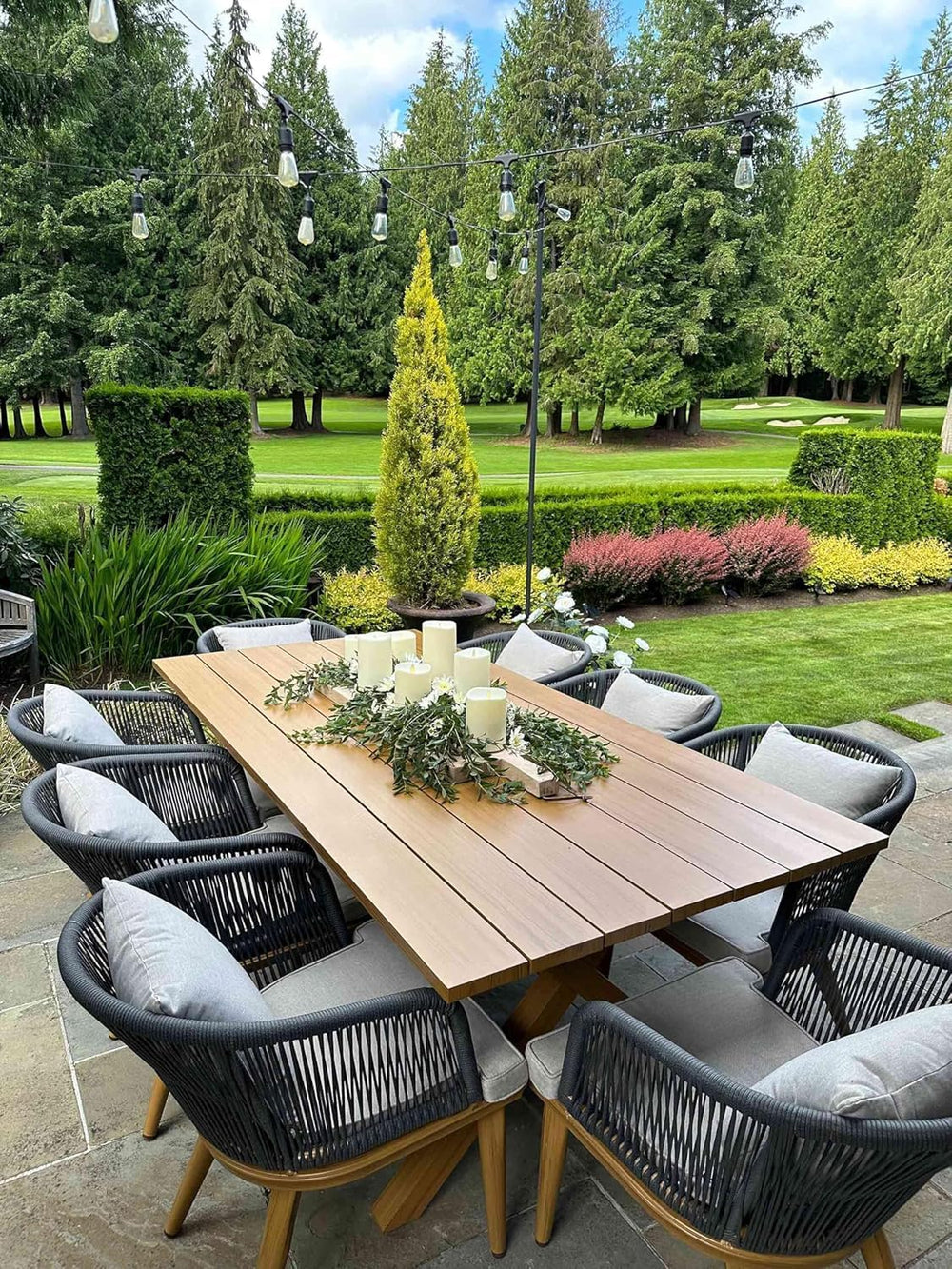 PURPLE LEAF Patio Dining Chair Set of 2, Aluminum Frame, PE Rattan, Teak