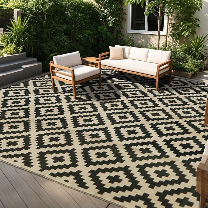 SAND MINE Reversible Mats, Plastic Straw Rug, Modern Area Rug, Large Floor Ma...