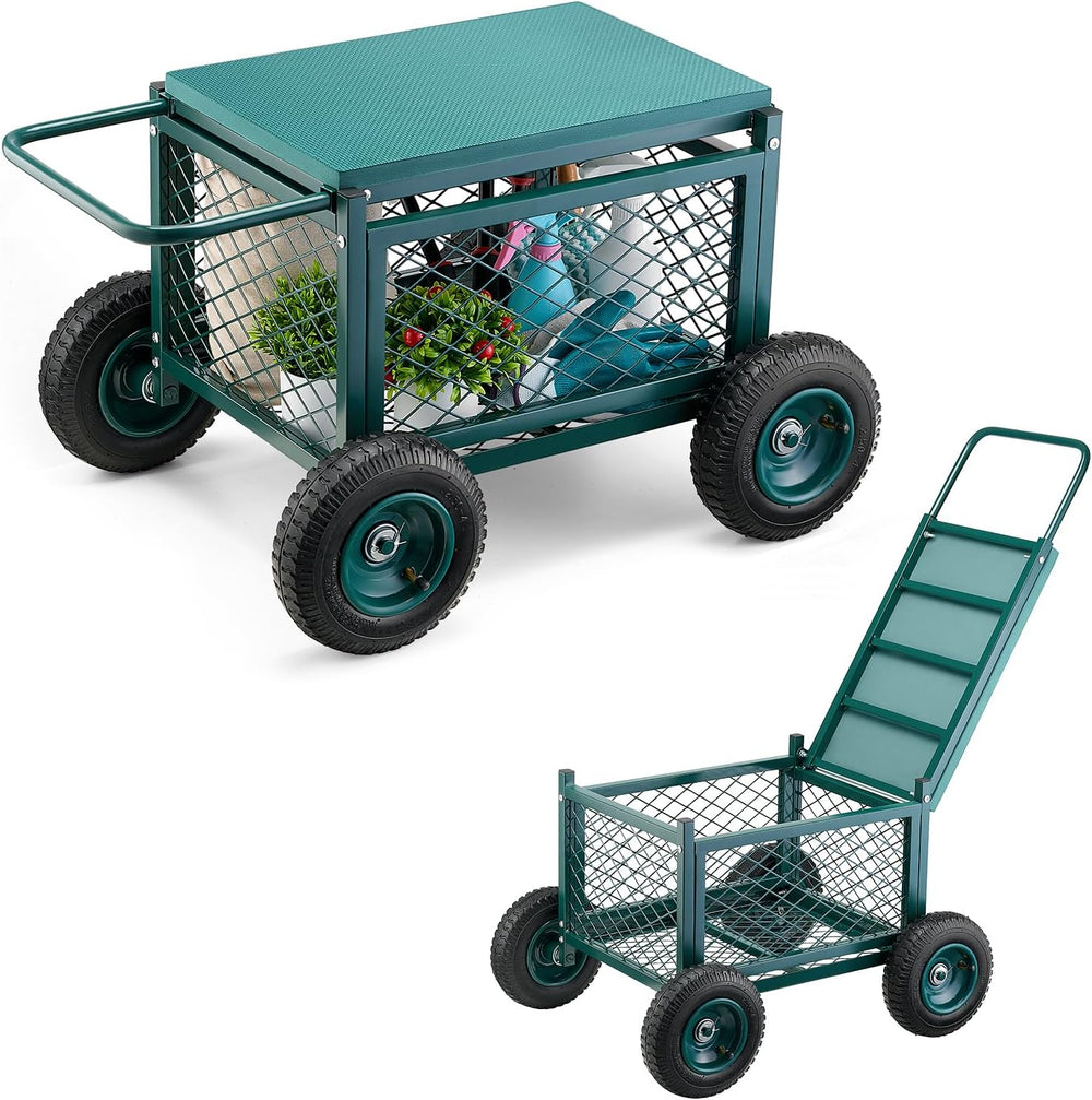 VEVOR Rolling Garden Cart with Seat, Metal Rolling Garden Work Seat with Whee...