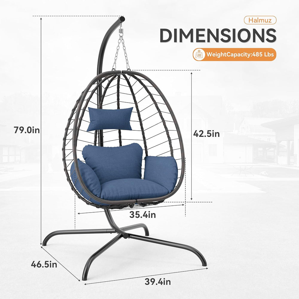 Outdoor Hanging Egg Chair with Stand,Patio Wicker Swing Egg Chair Hammock Cha...