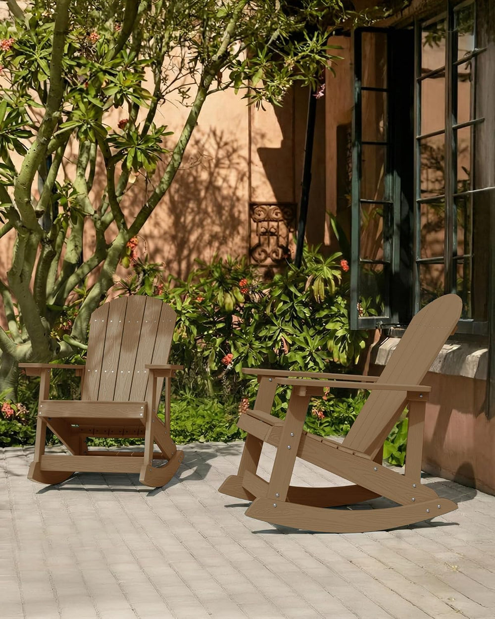 YEFU Adirondack Rocking Chair Set of 2, All-Weather Resistant, Teak