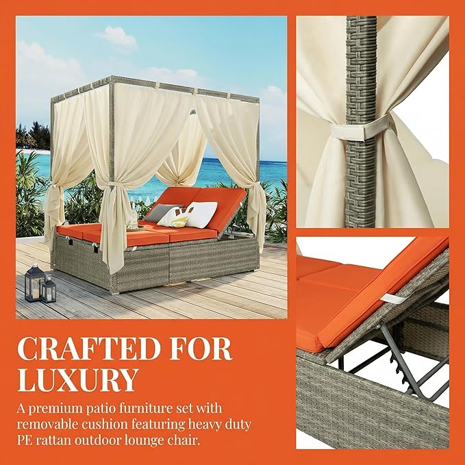 Harper & Bright Designs Adjustable Outdoor Sun Lounger with Canopy,Multi-...