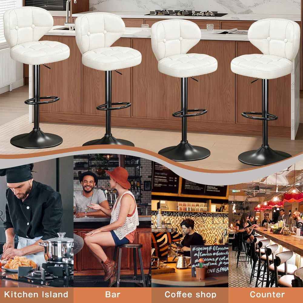 Bar Stools Set of 4, Adjustable Swivel Bar Chairs with 360° Rotation, Padded ...