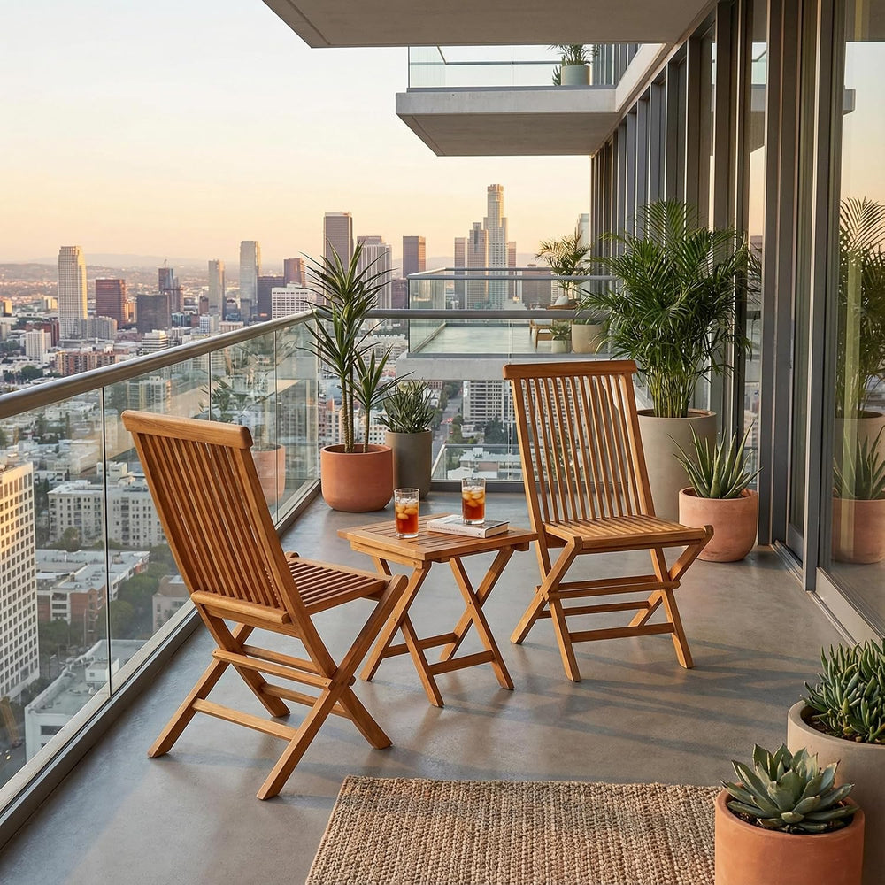Vega Golden Teak Wood Outdoor Folding Chair (Set of 2)