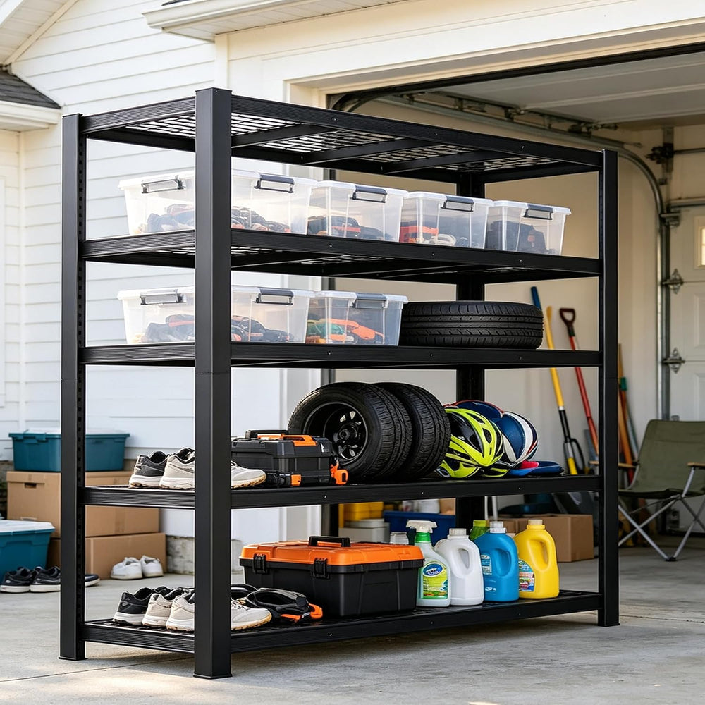 62"W Metal Storage Shelves,3000LBS Heavy Duty Garage Shelving Units, 5 Tier