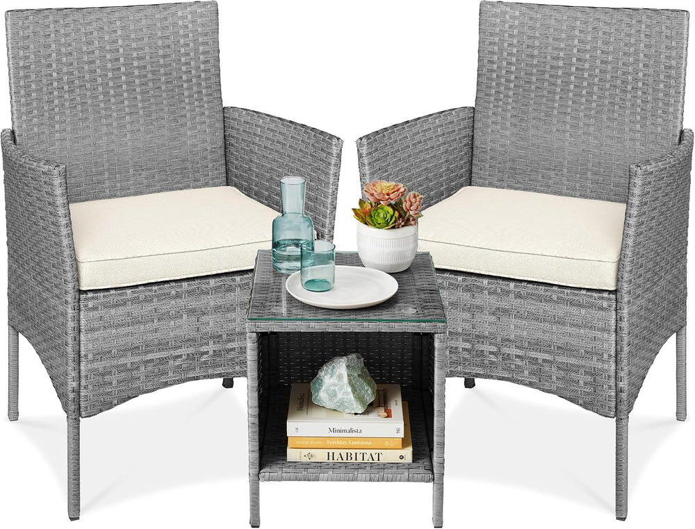 Best Choice Products 3-Piece Outdoor Wicker Conversation Bistro Set, Space Sa...