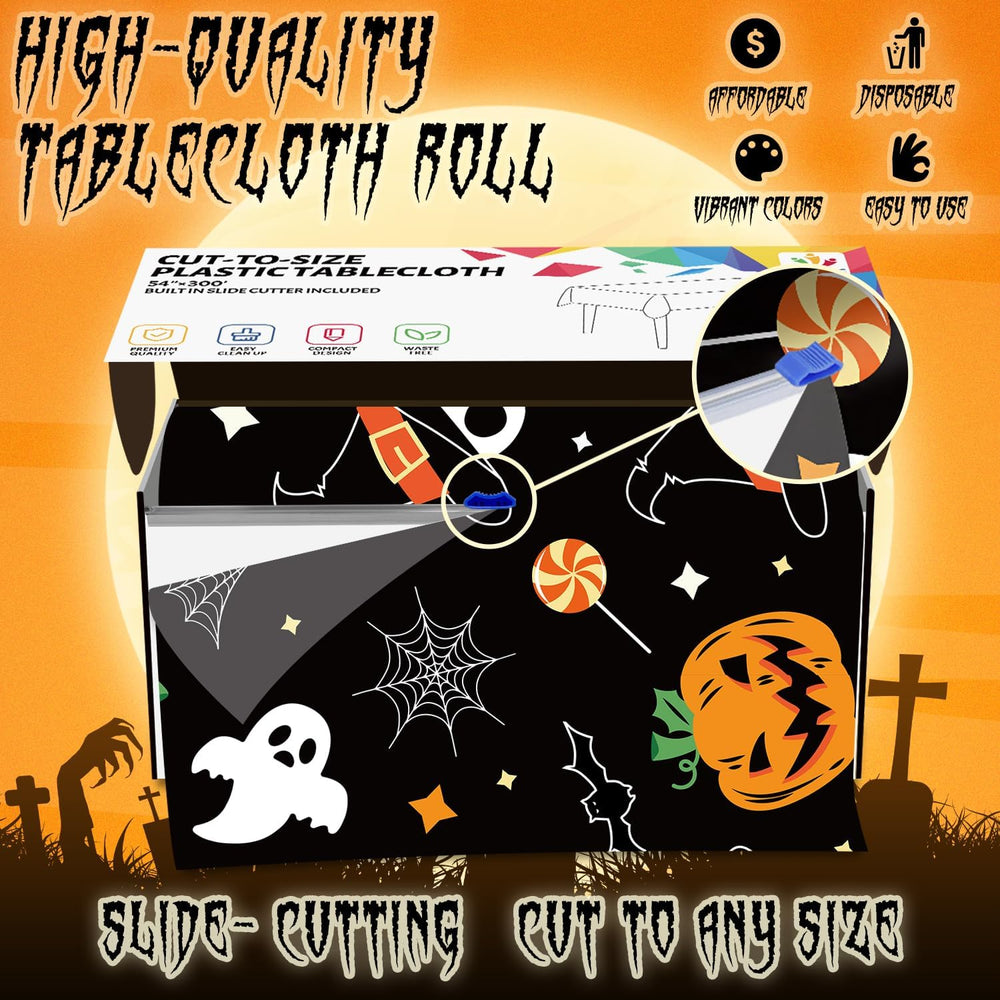 CXPSINC 54 Inch X 300 Feet Plastic Table Cover Roll Disposable Halloween Tabl...