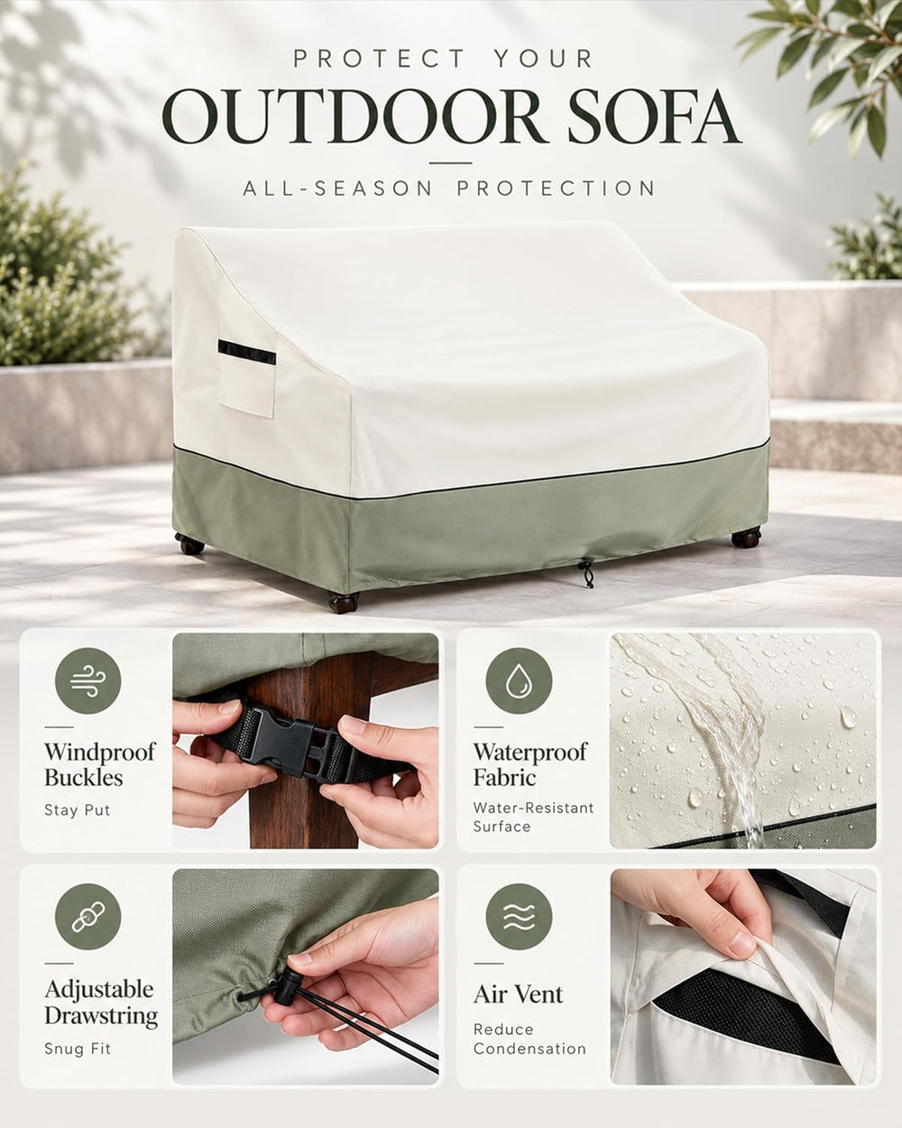 Outdoor 2-Seater Loveseat Cover,Patio Sofa Covers Fits up to 58W x 32.5D x 31...