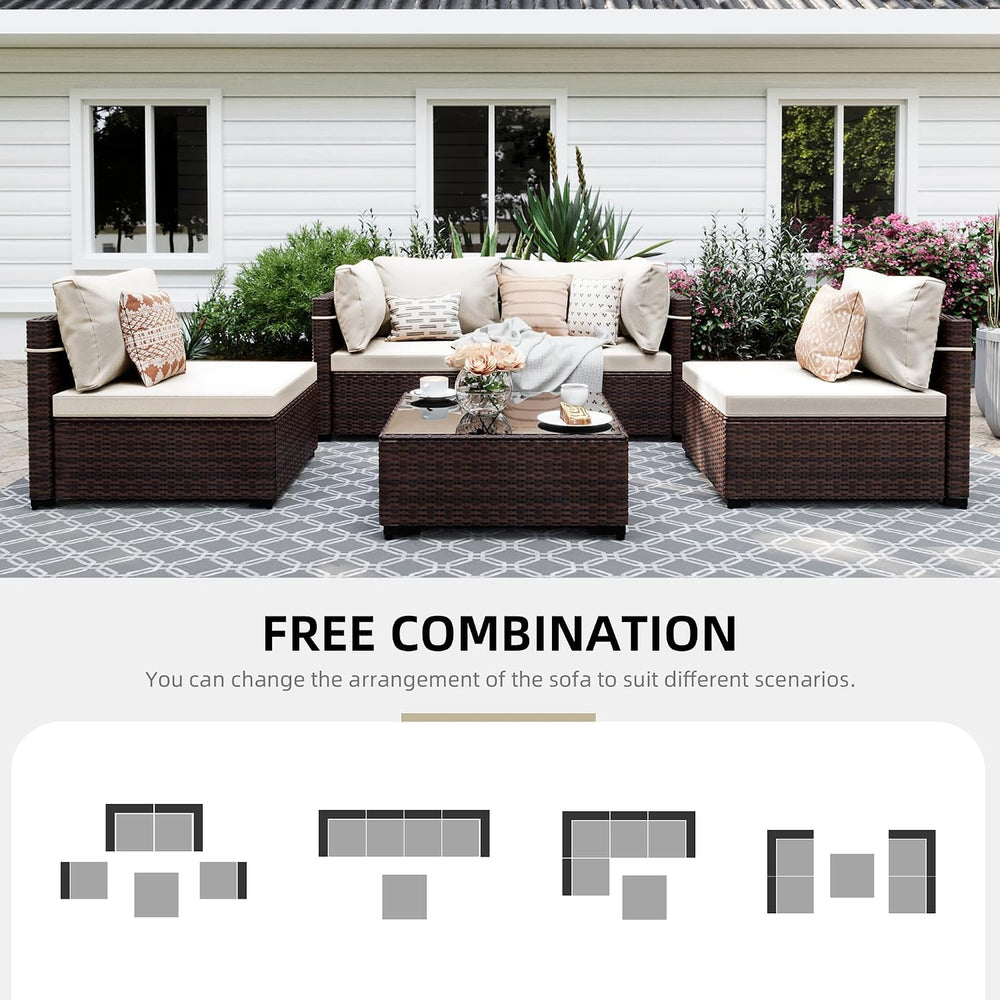 UPHA 5-Piece Wicker Patio Furniture Set with Coffee Table, White