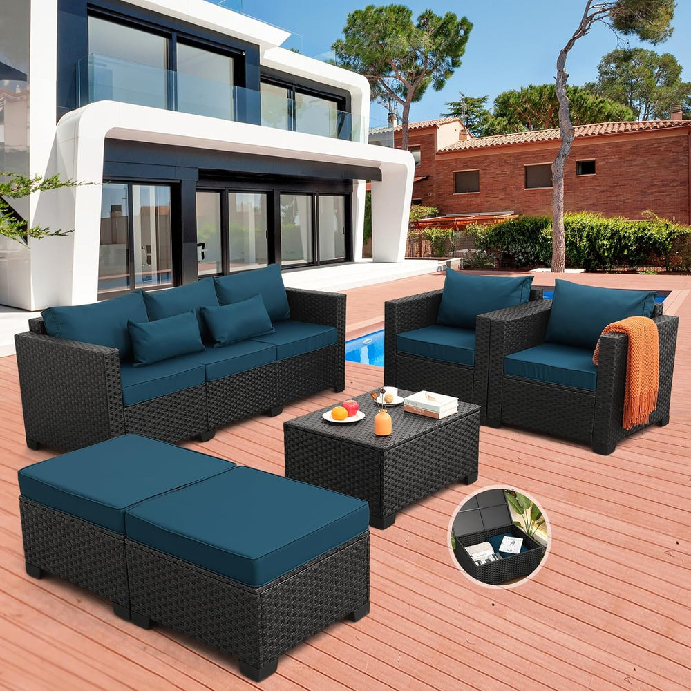 Rattaner Patio Furniture Set 6 Pieces Couch Outdoor Chairs Coffee Table Peaco...