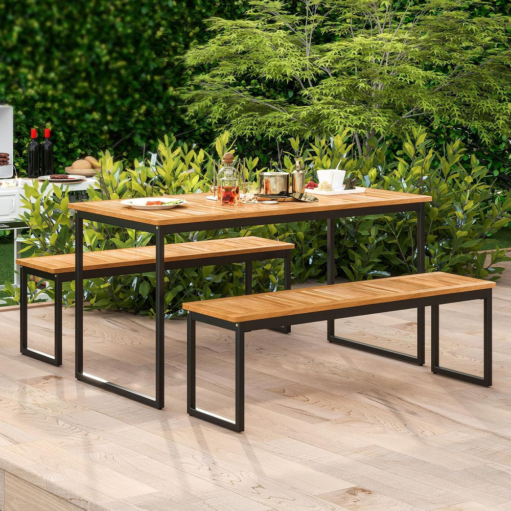 Tangkula Wood Outdoor Bench, Backless Dining Bench for 2-3, 1 Pack, Rustic